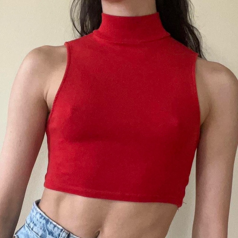 Bershka Red Fitted Crop Tank Top
